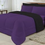Edredom Dupla Face Queen Size Algodão Malha Roxo com Preto