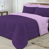 Edredom Dupla Face Queen Size Algodão Malha Lilás com Roxo