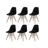 Kit 6 Cadeiras Charles Eames Eiffel Preta Base Madeira Sala