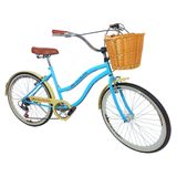 Bicicleta Feminina Aro 26 Adulto Retrô Cesta Vime Azul Bb
