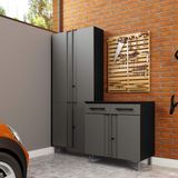 Conjunto Armário Multiuso 4 Portas e Balcão 2 Portas 2 Gavetas Multibox Telasul Cinza