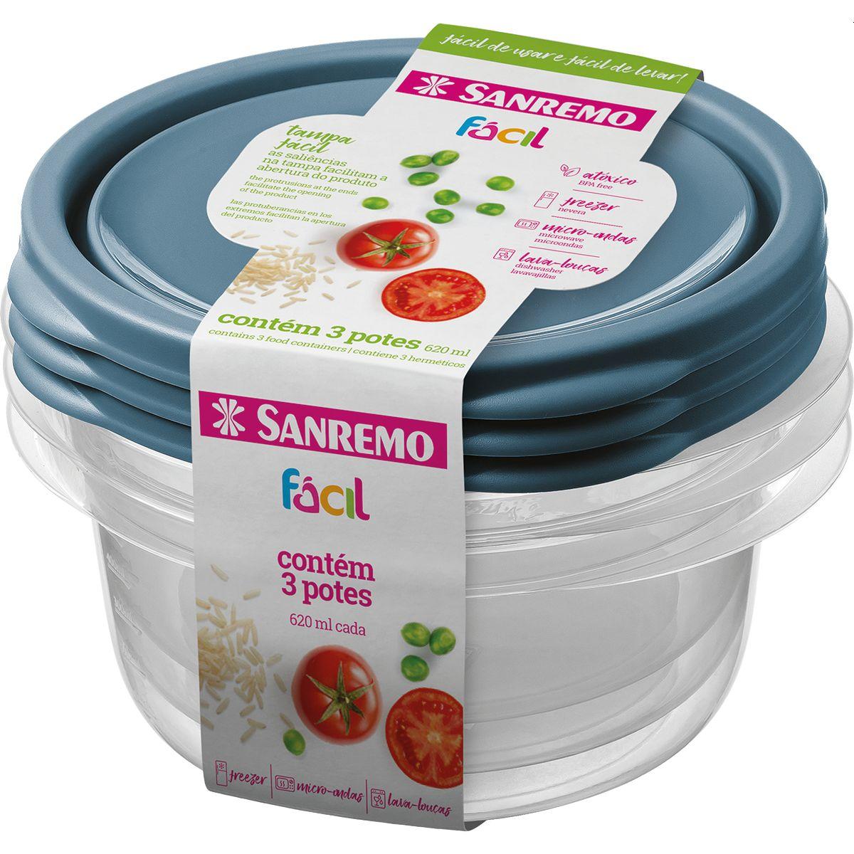 Pote Plastico Conjunto 3 Potes Facil 620ml