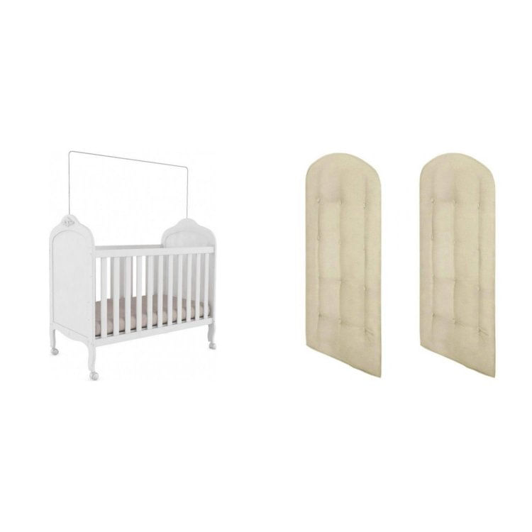 Berço Mini Cama 2 em 1 Elô com Kit Capitonê Móveis Peroba Branco