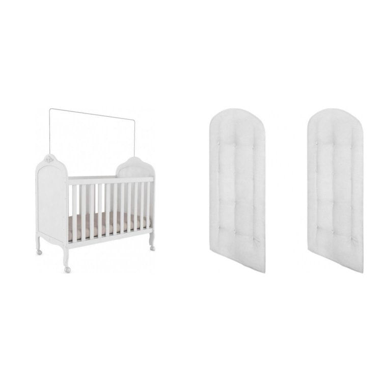 Berço Mini Cama 2 em 1 com Kit Capitone Elô Móveis Peroba Branco