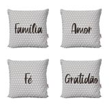 Almofadas Cinza Família, Amor, Fé E Gratidão Para Sofá 40x40