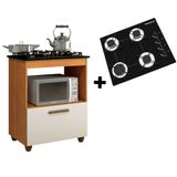 Kit Balcão Salvia Nature Off White Mais Fogão Cooktop Ultra Chama 4 Bocas Preto Chamalux