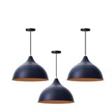 Kit 3 Lustres Pendente Meia Lua Preto 40cm Com Chapeu Preto