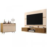 Conjunto Painel Âmbar para TV até 65 Polegadas e Buffet Quartzo Pés de Madeira Móveis Bechara Off White/Cinamomo