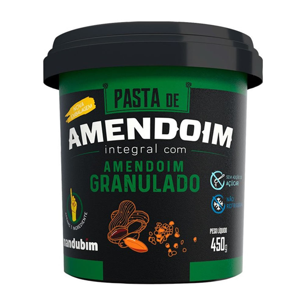 Pasta De Amendoim Integral Mandubim Com Amendoim Granulado Sem Açúcar 450g