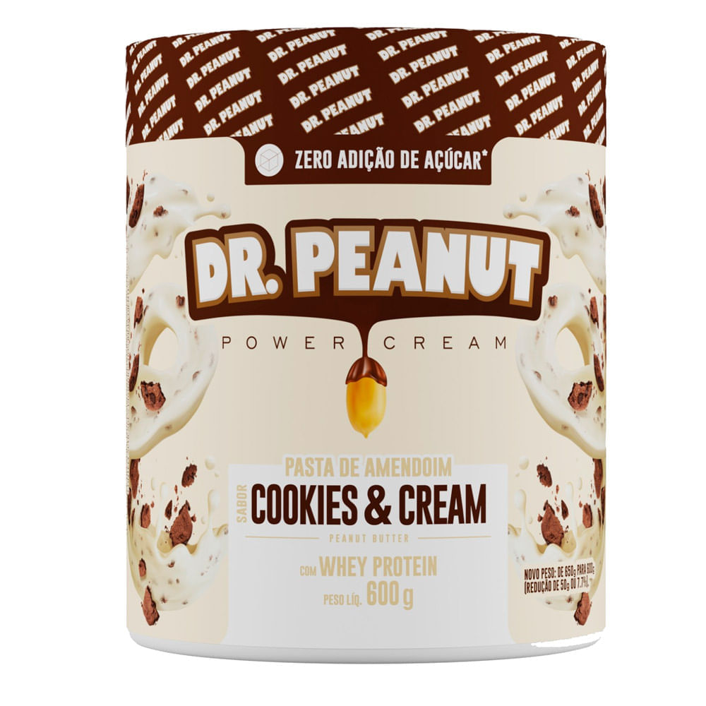 Pasta De Amendoim Dr.peanut Power Cream Cookies &amp; Cream Com Whey Protein 600g