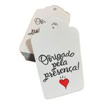 Kit 100 Tags Branca Papel Couche Obrigado Pela Presença