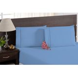 Jogo De Cama Casal Queen Percal 200 Fios Azul Com Elástico