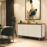 Aparador Buffet 100% Mdf Com 04 Portas E Pés Em Madeira Maciça Supreme Freijó/off White Fazzio