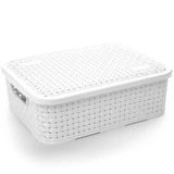 Caixa Organizadora Plástico Rattan 25cm Baixa Pequena Branca