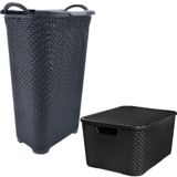 Kit Cesto De Roupa Rattan 50l + Caixa Organizadora 7l Preta