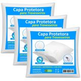 Kit 3 Capas Travesseiro Impermeável Branca 50cm X 70cm Zíper