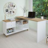 Mesa Angular para Escritório Gold Artany Branco/Olmo