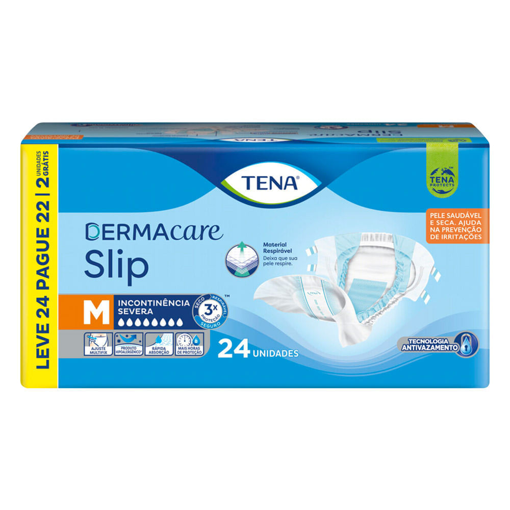 Fralda Geriátrica Tena Slip Dermacare Tamanho M Com 24 Unidades