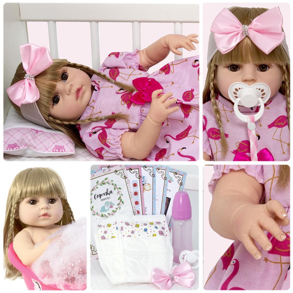 Boneca Reborn Recem Nascida Realista 100% Silicone 13 Itens - USA