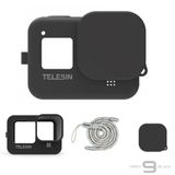 Capa Em Silicone Preto + Cordão Telesin Gopro Hero 9 E Hero 10 Black