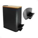 Lixeira Styllus 5l Slim Com Pedal E Tampa De Bambu - Preto