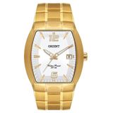 Relógio Masculino Dourado Orient Quadrado Fundo Branco Data