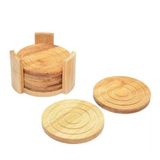 Porta Copos Bambu Madeira Redondo 6 Bolachas Com Suporte