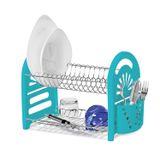Escorredor Pratos Com Porta Talheres Duplo Azul Turquesa