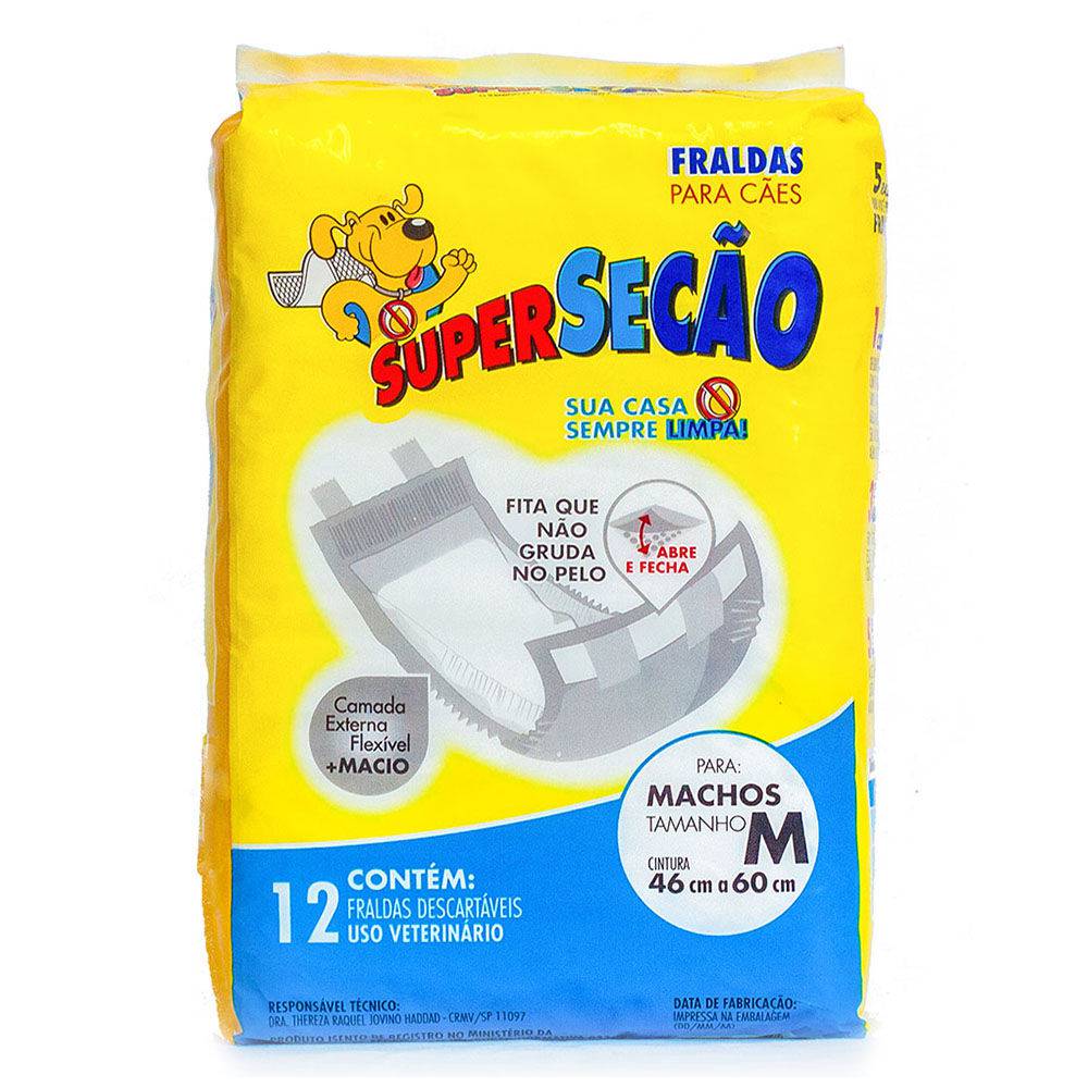 Fralda Super Secão Descartavel Para Cães Machos Tamanho M