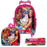 Mochila Infantil De Rodinhas Menina Moana Lancheira Estojo