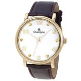 Relógio Masculino Dourado Champion Pulseira Couro Marrom +nf