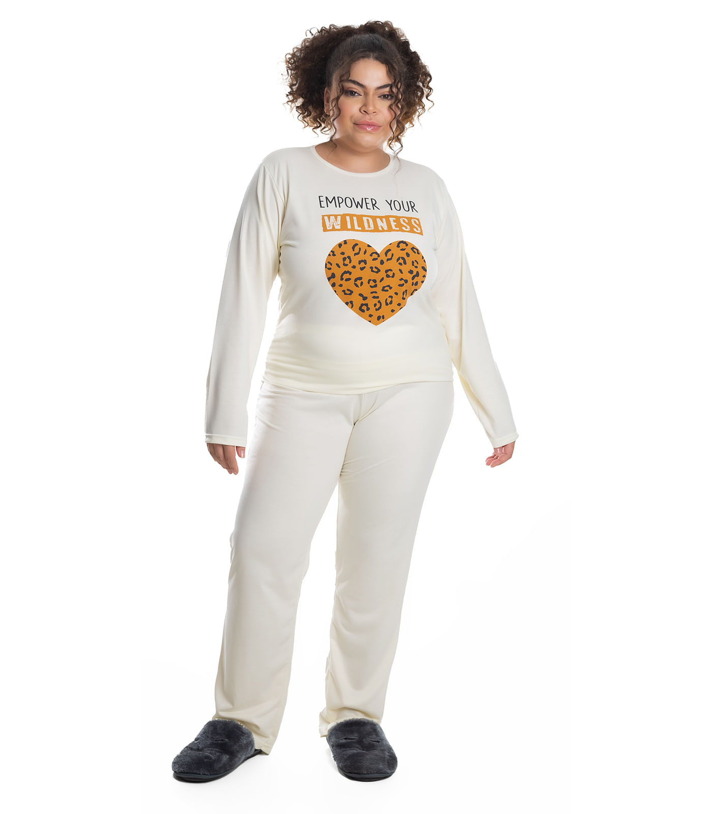 Pijama Plus Size Feminino Manga Longa Jucatel Bege Plus G1