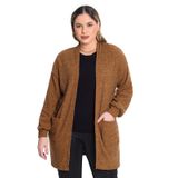 Cardigan Plus Size Tricot Canelado Secret Glam Marrom Plus G3
