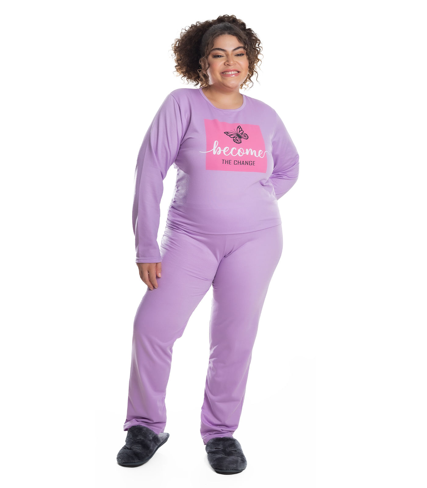 Pijama Plus Size Feminino Manga Longa Jucatel Roxo Plus G3