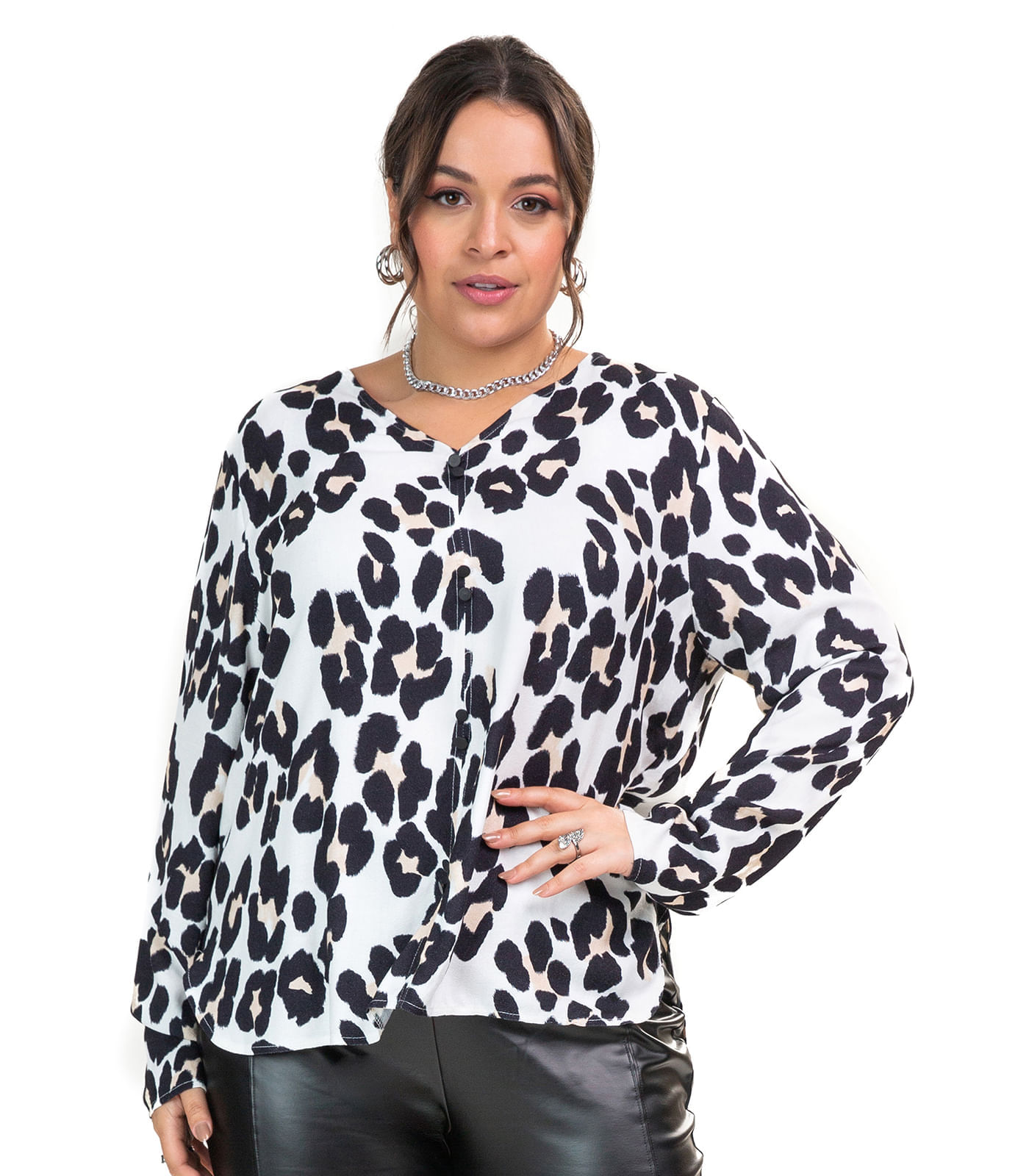 Camisa Manga Longa Viscotorcion Secret Glam Bege Plus G4