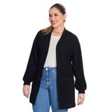 Cardigan Plus Size Tricot Canelado Secret Glam Preto Plus G4