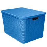 Caixa Plástica Organizadora Rattan Com Tampa 40 Litros Azul