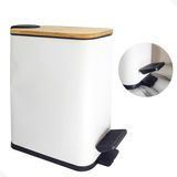 Lixeira Styllus 5l Slim Com Pedal E Tampa De Bambu - Creme
