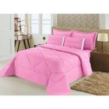 Kit Edredom + Lençol Dupla Face Casal Queen 6 Pç Rosa