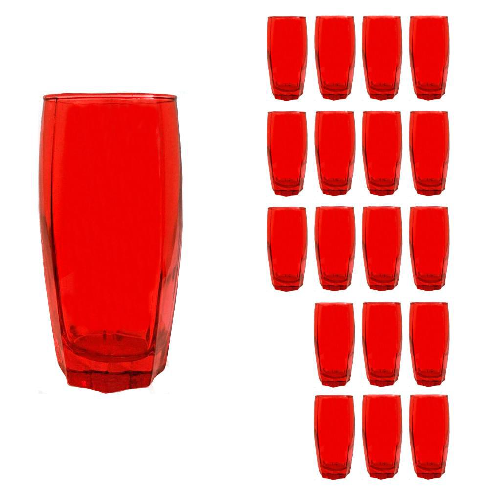 Kit 3 Jogos Copos Vidro Bellagio Vermelho Colorido 450ml