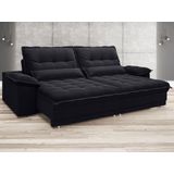 Sofa Bergamo 2,50m Assento Retratil e Reclinavel Velosuede Preto - NETSOFAS