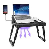 Mesa Para Laptop Teqhome Ajustável, Portátil, Com Ventilação, Luz Led E Suporte Para Sofá-cama Com 4 Portas Usb E Mouse Pad