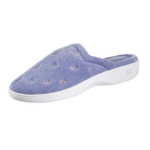 Isotoner Feminino Terry Slip On Clog Slipper With Memory Foam For Indoor/outdoor Comfort, Periwinkle Scalloped, 9.5-10