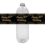 Black And Gold 80th Birthday Party Water Bottle Labels - 24 Adesivos