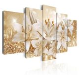 Quadro Decorativo Lirio Flor Dourado 5 Peças