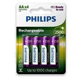 Pilha Recarregável Aa Philips 2500mah Hr6 Mignon 1.2v Com 4 Unidades