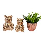 Conjunto Decorativo Urso De Cerâmica E Vaso De Vidro Rose