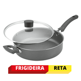 Frigideira Enjoy Reta 24 C/ Tampa De Vidro E Alça Aa Cinza