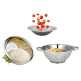 Kit Aço Inox 3pç Escorredor De Macarrão, Arroz E Saladeira