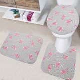 Kit Com 3 Tapetes De Banheiro Flamingo Cinza